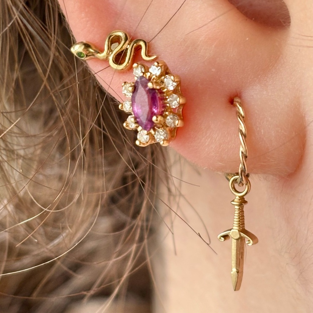 Copy for bundle- Gorgeous Ruby and Mini Diamonds 14K Gold Stud Earrings